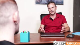 Skinny stud dilled hard by horny stepdad at his office