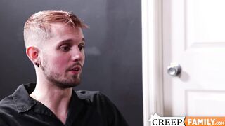Skinny stud dilled hard by horny stepdad at his office