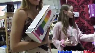 Coeds Naomi and Bonnie share casting cock and vibrators 3way