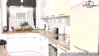 Slim german old cougar fucks inside kitchen into standing
