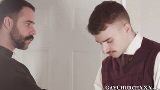 Obedient twink drilled bareback after religious anal play