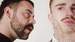 Obedient twink drilled bareback after religious anal play