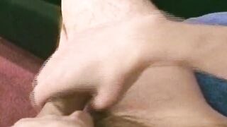 Slender stud spills load after stroking big dick