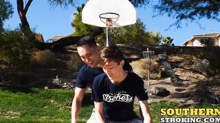 Skinny dude gets his friends cock deep inside of his throat