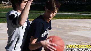 Skinny dude gets his friends cock deep inside of his throat