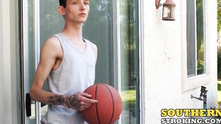 Skinny dude gets his friends cock deep inside of his throat
