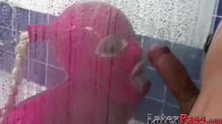 Hottest vixen in latex blows cock before riding for facial