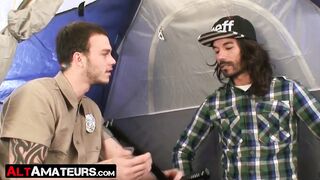 Bearded alt homosexual toyed and ass drilled by a cop