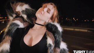 TUSHYRAW Skinny & pale red haired gapes her small booty wide open