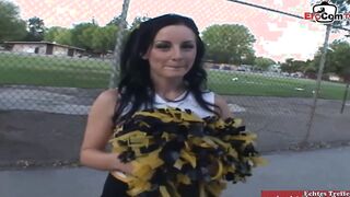 Cheerleader college twat with mouth pick up at the street for car