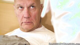 Teeny nurse working on old patients throbbing cock