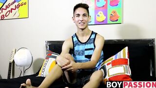 Cute Steven Peters jerks off his long rock hard twink cock