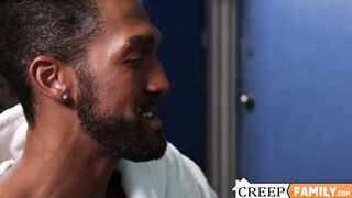 Horny black studs fucking bareback while dripping wet