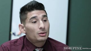 Muscular daddy JJ Knight hardcore fucks twink Jim Fitt in office bathroom