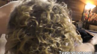 Cute twink James Stirling rides boyfriends big cock bareback