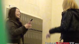 Japanese babes secretly taped while flashing panties