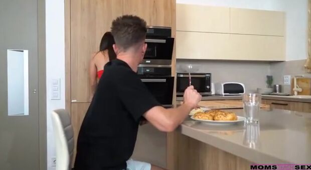 Shrima Malati has made lunch for her stepson Matthew Meier because that's what voluptuous stepmoms do. She asks if he