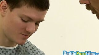 Mature man playing with twink and giving him oral and handy