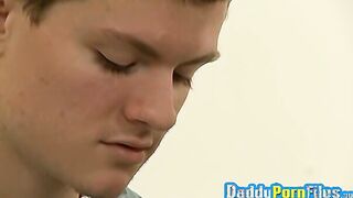 Mature man playing with twink and giving him oral and handy