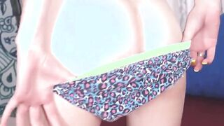 barefoot babe with big boobs takes off her panties and plays