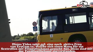 Public flashing Sex Date at berlin freeway with german tattoo slut