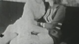 Retro babe sucks big dick before it smashes her hairy pussy