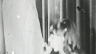 Retro babe sucks big dick before it smashes her hairy pussy