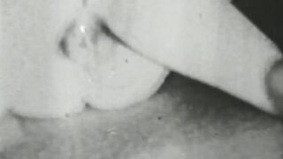 Retro babe sucks big dick before it smashes her hairy pussy