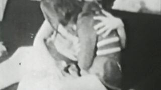 Retro babe sucks big dick before it smashes her hairy pussy