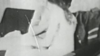 Retro babe sucks big dick before it smashes her hairy pussy