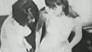 Retro babe sucks big dick before it smashes her hairy pussy