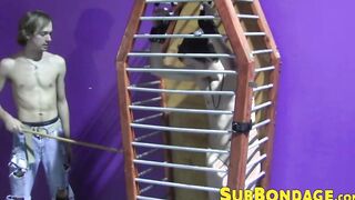 Caged twink whipped and tormented hard ends up masturbating