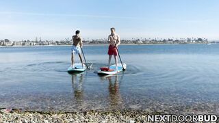 Paddle board riders Jay and Leeroy in a hardcore drilling