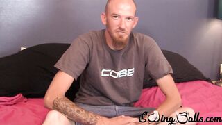 Homosexual dude John cracking jokes and stroking cock solo