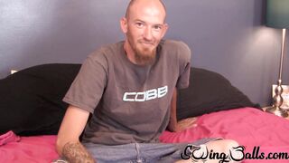 Homosexual dude John cracking jokes and stroking cock solo