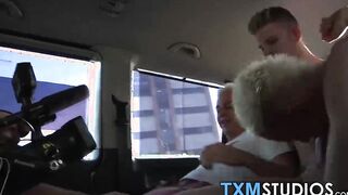 Three amateur dudes Alex Reece and Deacon film orgy in a car