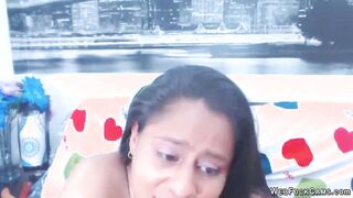 Big tits Latina in thong masturbates on webcam
