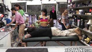 Tiny Asian chick hammered from behind in the pawnshop