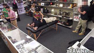 Tiny Asian chick hammered from behind in the pawnshop
