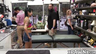 Tiny Asian chick hammered from behind in the pawnshop