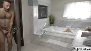 Gorgeous TS blonde fucks in jacuzzi tub