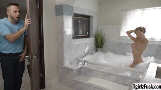 Gorgeous TS blonde fucks in jacuzzi tub