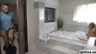 Gorgeous TS blonde fucks in jacuzzi tub