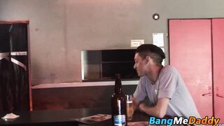 Twink got caught by daddy while wanking and barebacks him