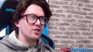 Busty redhead Lucy Lane sucking cock at nerd casting