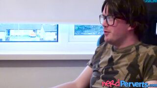 Busty redhead Lucy Lane sucking cock at nerd casting