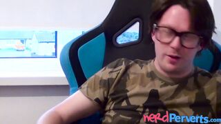 Busty redhead Lucy Lane sucking cock at nerd casting