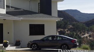 Tempting TS Natalie Mars spreads legs anal with stepson cock