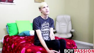Horny newcomer Nick jerking it off and playing with a dildo