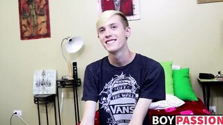 Horny newcomer Nick jerking it off and playing with a dildo